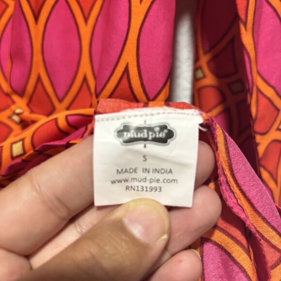 MUDPIE Embroidered Colorful Pink Orange Gold Balloon Sleeve Cover Up Tunic Sz S - Picture 6 of 7